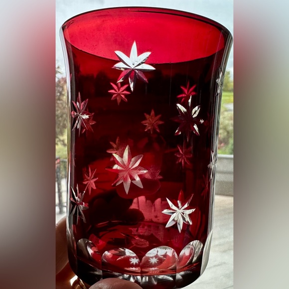 Crabtree & Evelyn 3 Vintage Christmas Red Glass Candle Holders with Etched Stars - Picture 2 of 7